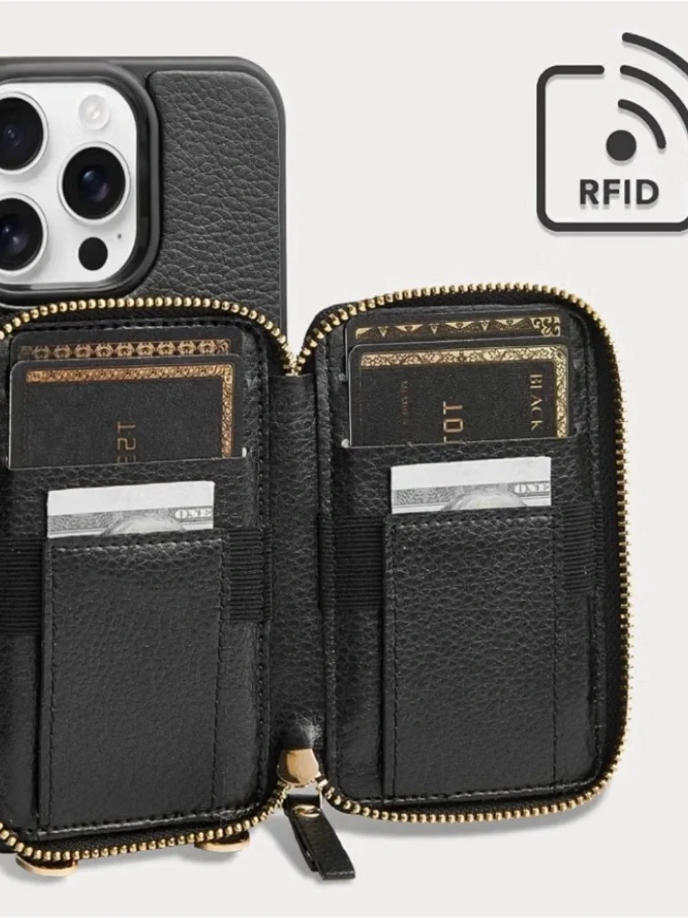 NWOT ZVE Black Crossbody Leather Wallet Phone Case for IPHONE 13PRO MAX